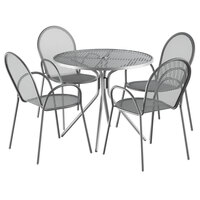 Lancaster Table & Seating Harbor Gray 36" Round Dining Height Powder-Coated Steel Mesh Table with Modern Legs and 4 Armchairs