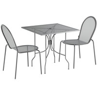 Lancaster Table & Seating Harbor Gray 30" Square Outdoor Standard Height Table with Ornate Legs and 2 Side Chairs