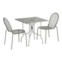 Lancaster Table & Seating Harbor Gray 30" Square Outdoor Standard Height Table with Ornate Legs and 2 Side Chairs