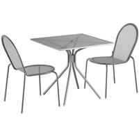 Lancaster Table & Seating Harbor Gray 30" Square Dining Height Powder-Coated Steel Mesh Table with Modern Legs and 2 Side Chairs