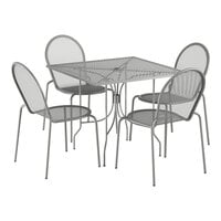 Lancaster Table & Seating Harbor Gray 36" Square Outdoor Standard Height Table with Ornate Legs and 4 Side Chairs