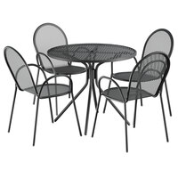 Lancaster Table & Seating Harbor Black 36" Round Dining Height Powder-Coated Steel Mesh Table with Modern Legs and 4 Armchairs