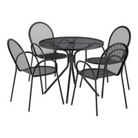 Lancaster Table & Seating Harbor Black 36" Round Outdoor Standard Height Table with Modern Legs and 4 Arm Chairs