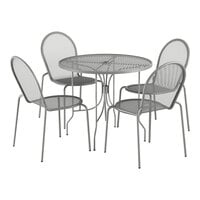 Lancaster Table & Seating Harbor Gray 36" Round Outdoor Standard Height Table with Ornate Legs and 4 Side Chairs