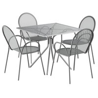 Lancaster Table & Seating Harbor Gray 36" Square Dining Height Powder-Coated Steel Mesh Table with Modern Legs and 4 Armchairs