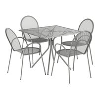 Lancaster Table & Seating Harbor Gray 36" Square Outdoor Standard Height Table with Modern Legs and 4 Arm Chairs