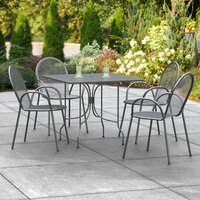 Lancaster Table & Seating Harbor Black 36 inch Square Outdoor Standard Height Table with Ornate Legs and 4 Arm Chairs