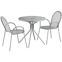 Lancaster Table & Seating Harbor Gray 30" Round Outdoor Standard Height Table with Modern Legs and 2 Arm Chairs