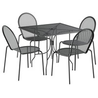 Lancaster Table & Seating Harbor Black 36" Square Dining Height Powder-Coated Steel Mesh Table with Ornate Legs and 4 Side Chairs