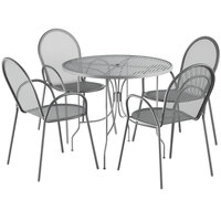 Lancaster Table & Seating Harbor Gray 36" Round Dining Height Powder-Coated Steel Mesh Table with Ornate Legs and 4 Armchairs