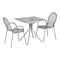 Lancaster Table & Seating Harbor Gray 30" Square Outdoor Standard Height Table with Modern Legs and 2 Arm Chairs