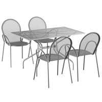 Lancaster Table & Seating Harbor Gray 30" x 48" Rectangular Dining Height Powder-Coated Steel Mesh Table with Modern Legs and 4 Armchairs