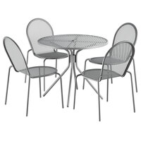 Lancaster Table & Seating Harbor Gray 36" Round Dining Height Powder-Coated Steel Mesh Table with Modern Legs and 4 Side Chairs