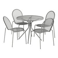 Lancaster Table & Seating Harbor Gray 36" Round Outdoor Standard Height Table with Modern Legs and 4 Side Chairs