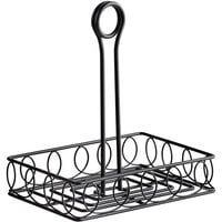 Choice Black Rectangular Spiral Wrought Iron Condiment Caddy with Card Holder - 8 inch x 6 inch x 9 1/2 inch