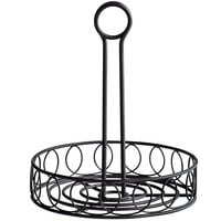 Choice Black Round Spiral Wrought Iron Condiment Caddy with Card Holder - 8 inch x 9 1/2 inch