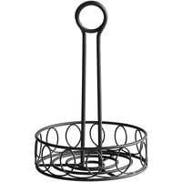 Choice Black Round Spiral Wrought Iron Condiment Caddy with Card Holder - 6 inch x 9 1/2 inch