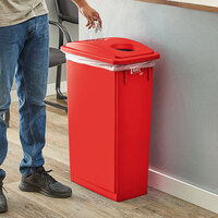 Lavex Janitorial 23 Gallon Red Slim Rectangular Recycle Bin with Bottle / Can Lid