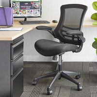 Mid-Back Black Mesh Office Chair with Flip-Up Arms and Nylon Base