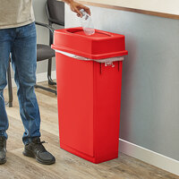 Lavex Janitorial 23 Gallon Red Slim Rectangular Trash Can with Drop Shot Lid