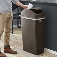 Lavex Janitorial 23 Gallon Brown Slim Rectangular Trash Can with Dome Swing Lid