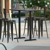 Lancaster Table & Seating Excalibur 27 1/2 inch x 47 3/16 inch Rectangular Bar Height Table with Smooth Letizia Finish and Two End Outdoor Base Plates