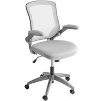 Mid-Back Gray Mesh Office Chair / Task Chair with Flip-Up Arms and Nylon Base