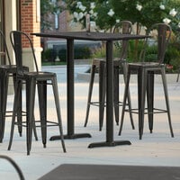 Lancaster Table & Seating Excalibur 27 1/2 inch x 47 3/16 inch Rectangular Bar Height Table with Smooth Paladina Finish and Two End Outdoor Base Plates