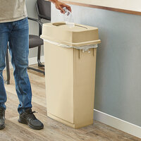 Lavex Janitorial 23 Gallon Beige Slim Rectangular Trash Can with Drop Shot Lid