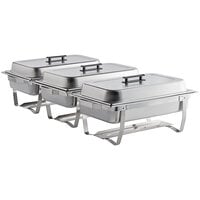 Choice Economy 8 Qt. Full Size Stainless Steel Chafer with Folding Frame - 3/Pack