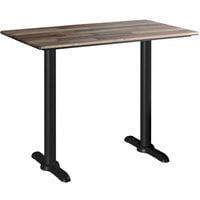 Lancaster Table & Seating Excalibur 27 1/2 inch x 47 3/16 inch Rectangular Counter Height Table with Textured Mixed Plank Finish and Two End Outdoor Base Plates
