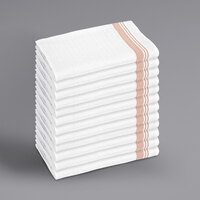 20 inch x 28 inch Tan-Striped 36 oz. 100% Cotton Extra Large Herringbone Kitchen Towel - 12/Pack
