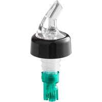TableCraft 0.75 oz. Clear Spout / Green Tail Measured Liquor Pourer with Collar 4243A - 12/Pack