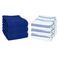 15 inch x 25 inch Blue Stripe Pattern 40 oz. Premier 100% Cotton Terry Kitchen Towel - 6/Pack