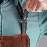 Outset® F240 Brown Suede Leather Adjustable Grill / BBQ Bib Apron with Flame-Retardant Inner Lining - 30 inch x 25 13/16 inch