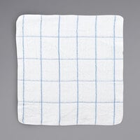 12 inch x 12 inch Blue Windowpane Pattern 16 oz. 100% Cotton Terry Dish Cloth - 12/Pack