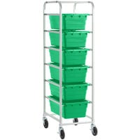 Regency Mobile Aluminum Lug Rack - 6 Lug Capacity - with Green Meat Lugs / Tote Boxes - Unassembled