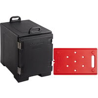 CaterGator Black Front Loading Insulated Food Pan Carrier with Red Hot Board - 5 Full-Size Pan Max Capacity