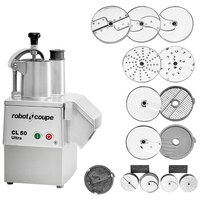 Robot Coupe CL50 Ultra Restaurant Dice Continuous Feed Food Processor with 9 Discs, Dice Cleaning & Wall Holder Kits - 1 1/2 hp