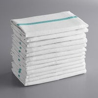 Choice 15 inch x 26 inch Green-Striped 24 oz. 100% Cotton Herringbone Kitchen Towel - 12/Pack
