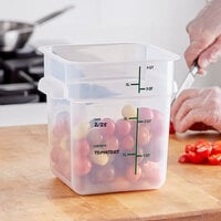 Vigor 4 Qt. Translucent Polypropylene Food Storage Container and Green Lid - 3/Pack