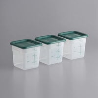 Vigor 4 Qt. Translucent Polypropylene Food Storage Container and Green Lid - 3/Pack