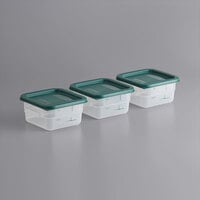 Vigor 2 Qt. Translucent Polypropylene Food Storage Container and Green Lid - 3/Pack
