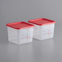 Vigor 6 Qt. Translucent Polypropylene Food Storage Container and Red Lid - 2/Pack