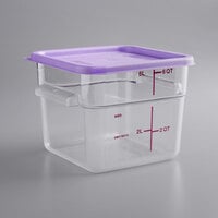 Vigor 6 Qt. Allergen-Free Clear Polycarbonate Food Storage Container and Purple Lid