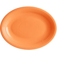 Acopa Capri 13 3/4" x 10 1/2" Valencia Orange Oval Stoneware Coupe Platter - 12/Case