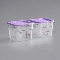 Vigor 6 Qt. Allergen-Free Clear Polycarbonate Food Storage Container and Purple Lid - 2/Pack