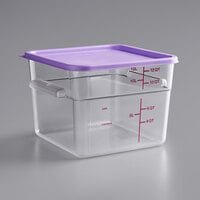 Vigor 12 Qt. Allergen-Free Clear Polycarbonate Food Storage Container and Purple Lid