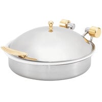 Vollrath 46120 6 Qt. Intrigue Solid Top Round Induction Chafer with Brass Trim and Porcelain Food Pan