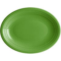 Acopa Capri 11 1/2" x 8 3/4" Palm Green Oval Stoneware Coupe Platter - 12/Case